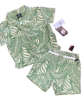 Volcom Green Yellow Blue Palm Collar Button Shirt Shorts Set NWT 24 Months Terry